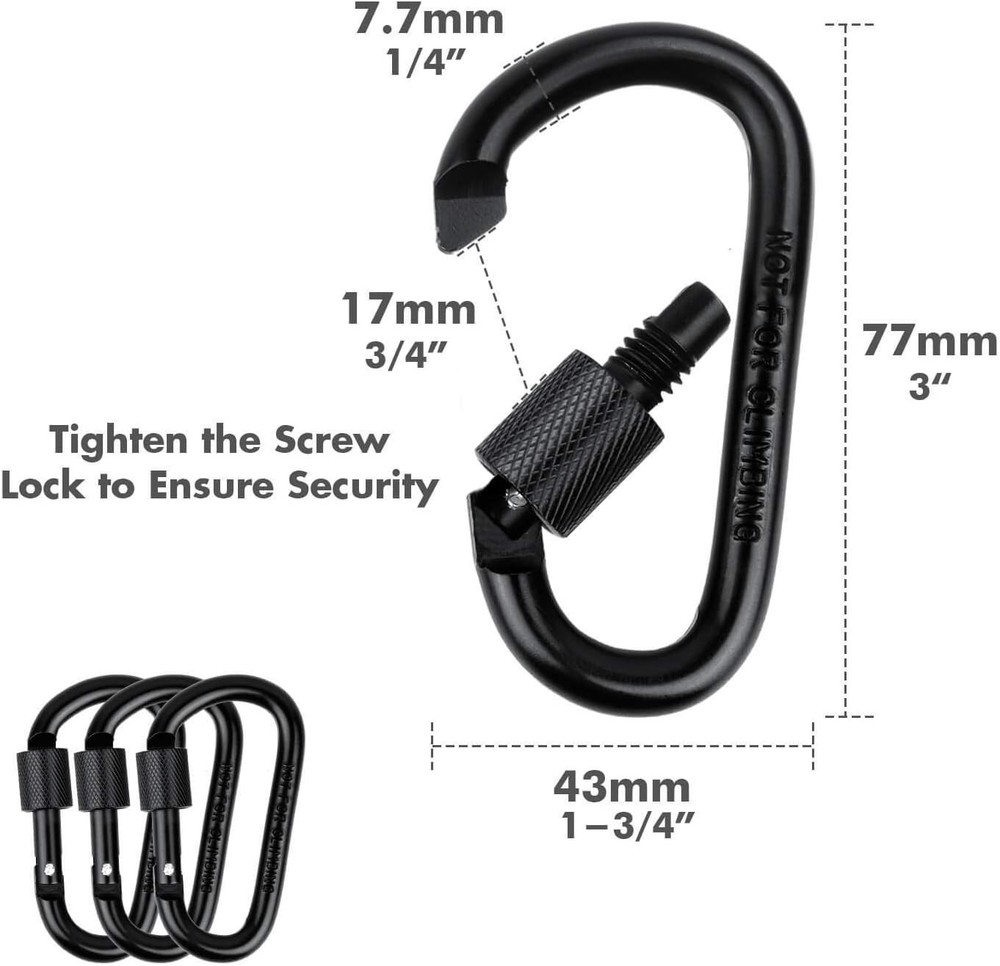 Locking Carabiner D Ring Clips With Flat Key Ring Durable