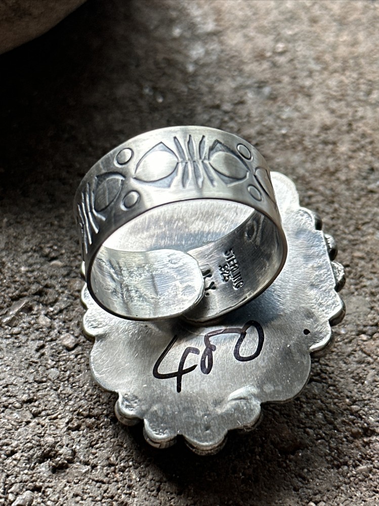 Native American Sterling Silver Turquoise Adjustable Ring. KY
