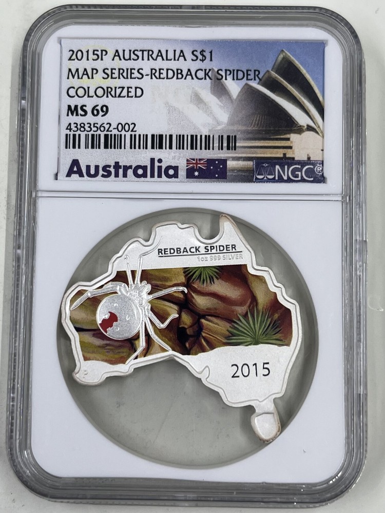 2015P Australia S$1 NGC MS69 Redback Spider Colorized Map Series