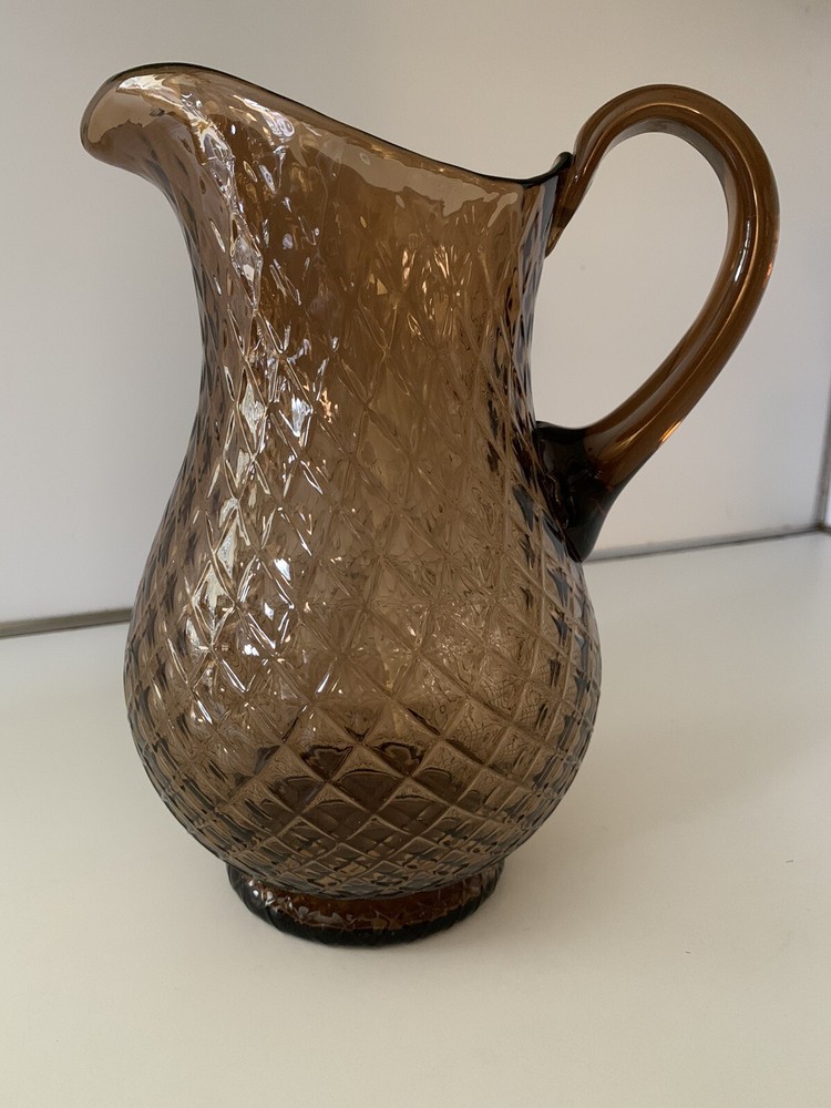 Vintage Brown Glass 9 1/2" tall Diamond Pattern Pitcher - Very Nice!