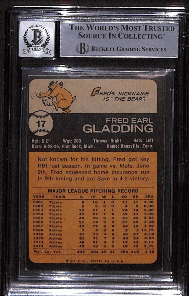 1973 Topps 17 Fred Gladding BGS Auto 10 Autographed BAS Authentic C80440