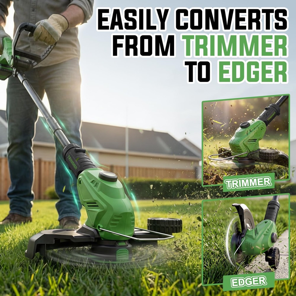 Cordless Weed Wacker, 21V Battery Powered Grass Trimmer & Edger 2-in-1, Elect...