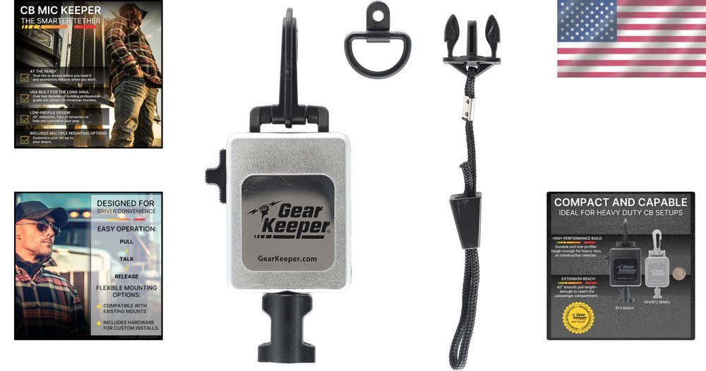Retractable CB Mic Holder with Adjustable Lanyard & Mounting Hardware - Chrome