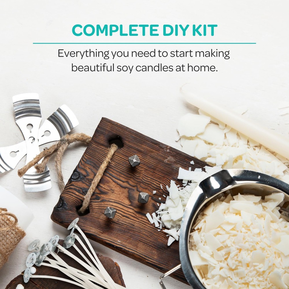 Soy Wax for Candle Making 2lb Kit - Includes 10 Wicks & 2 Metal Centering Dev...