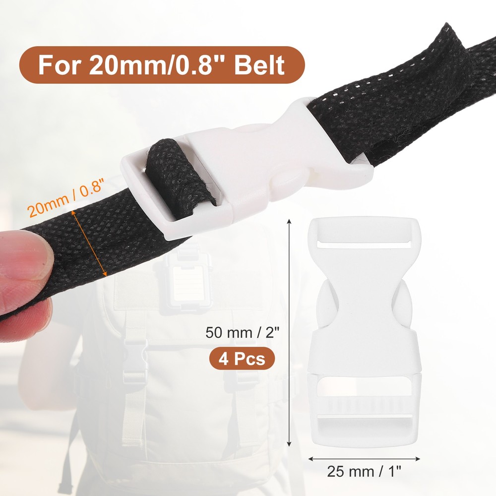 4 Pack Quick Side Release Buckle, 0.8" Plastic Buckle Clip, White