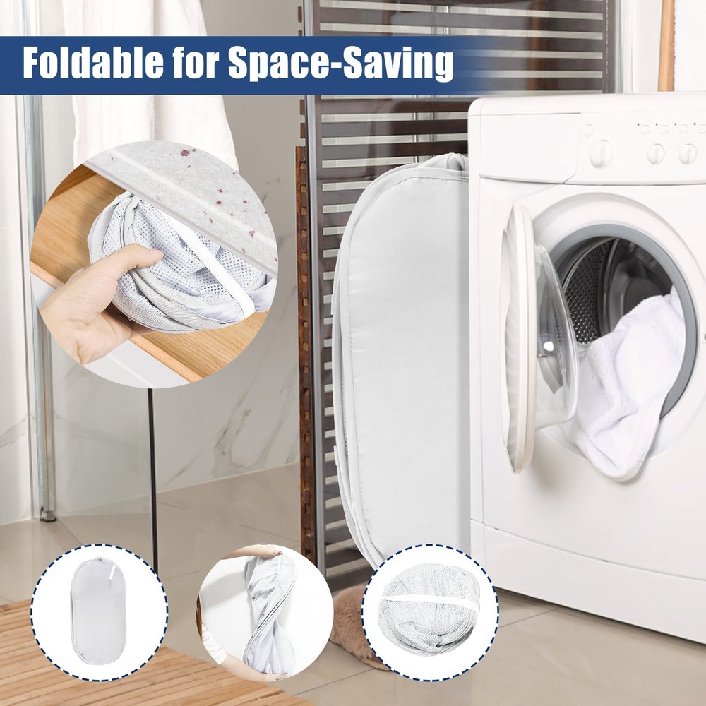 2 Pack Collapsible Laundry Baskets, Upgrade Pop Up Laundry Hamper with Conven...
