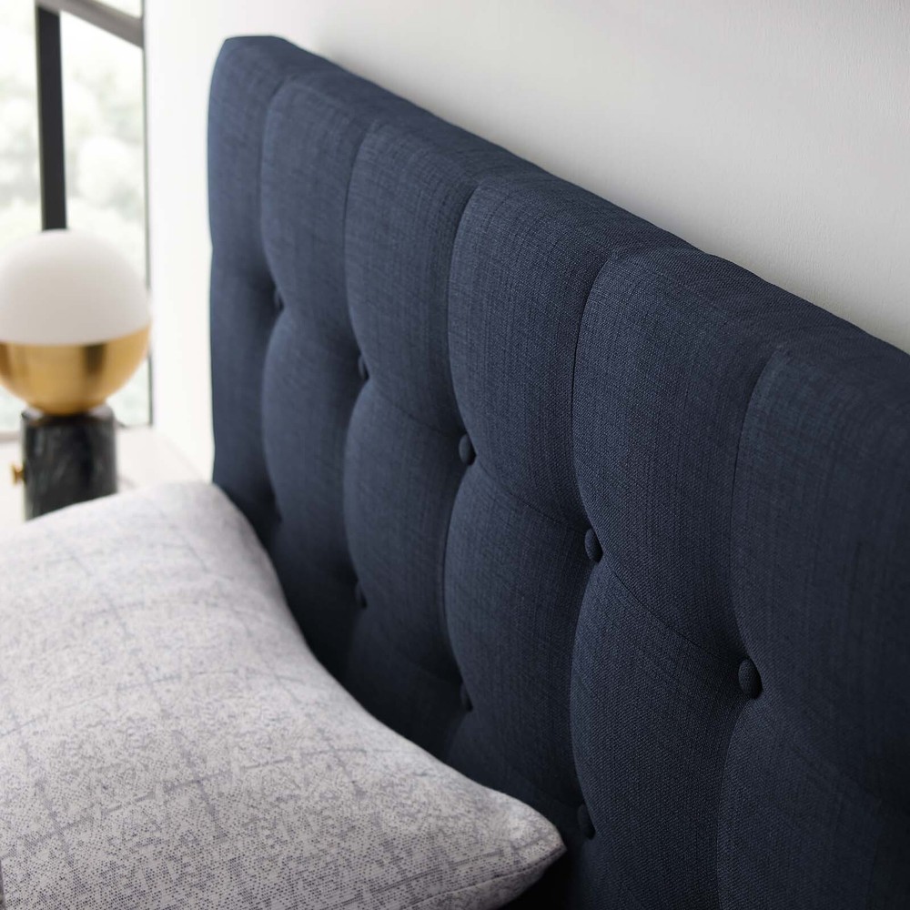 Modway Fabric Upholstered Button Tufted Square Full Size Headboard in Navy