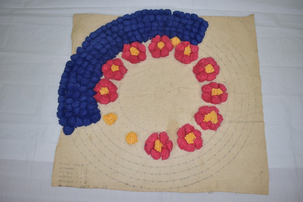 Vintage Punch Needle Pattern Round Circle Flower Pattern Unfinished