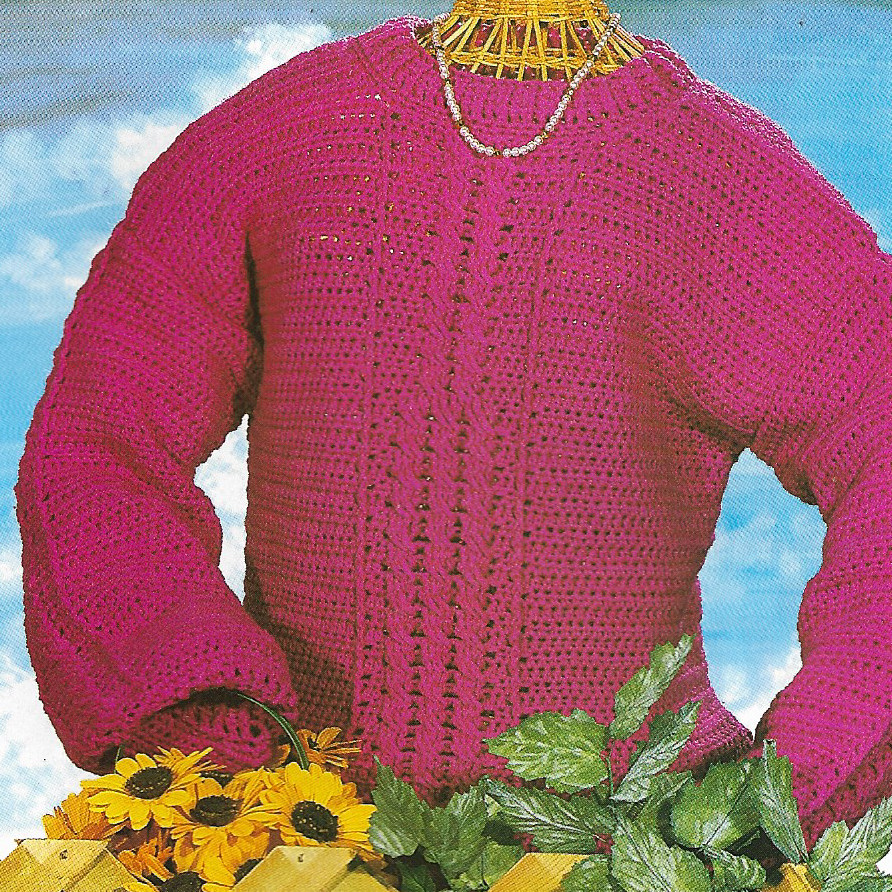 Lady's Twined Cables Sweater crochet PATTERN INSTRUCTIONS