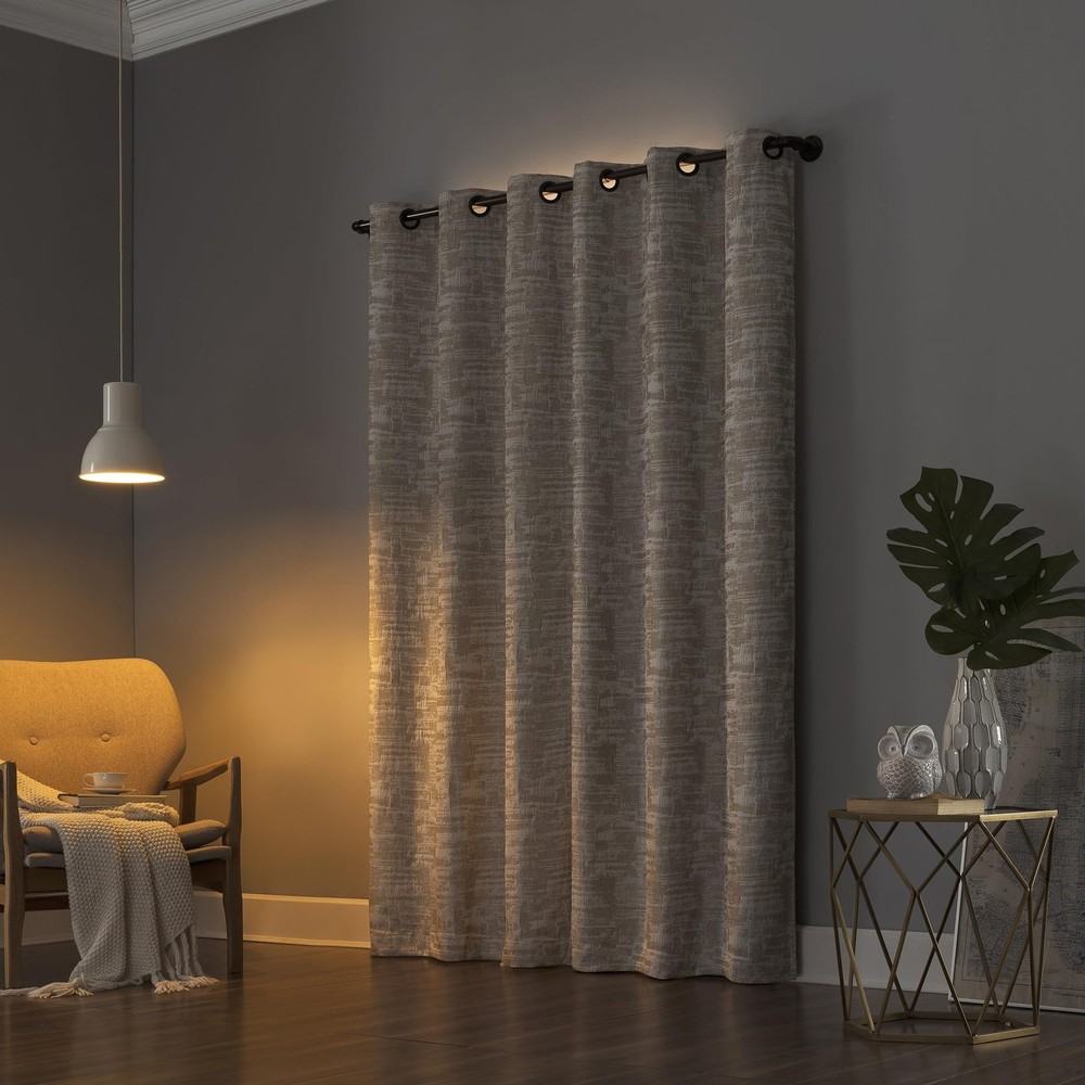 Parrish Distressed Grid Thermal Extreme Total Blackout Grommet Curtain Panel,...