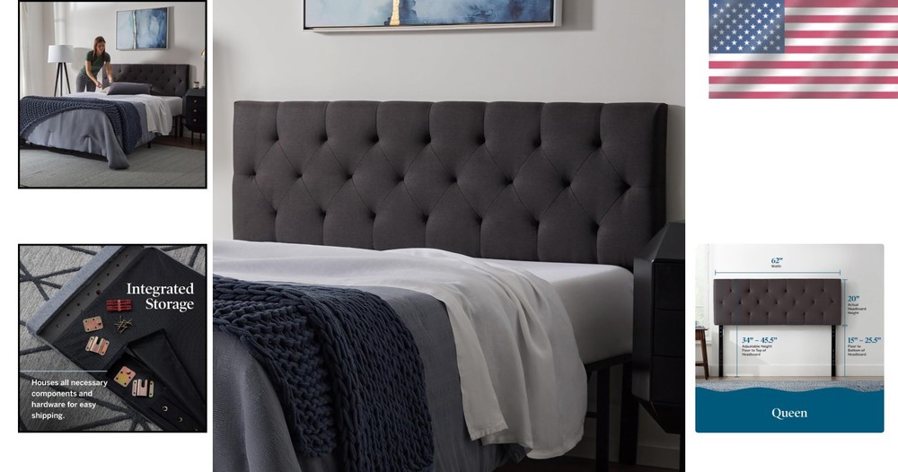 Versatile Queen Size Headboard - Diamond Tufted, Wall Mount or Bed Frame Options