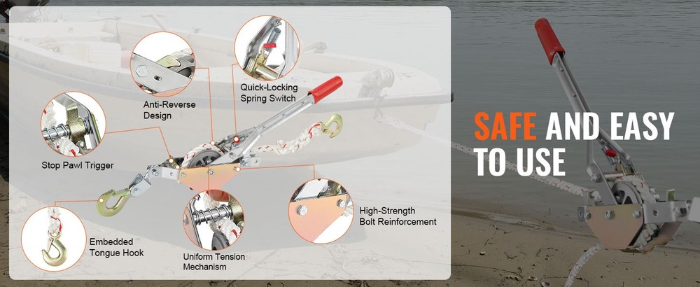 Rope Puller 1653lbs Pulling Capacity with 100' 0.6" Diameter Come Along Winch
