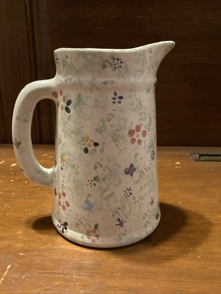 Ceramic Unbranded Pitcher Hand Painted Multicolor Flower Leaf Pattern 6”