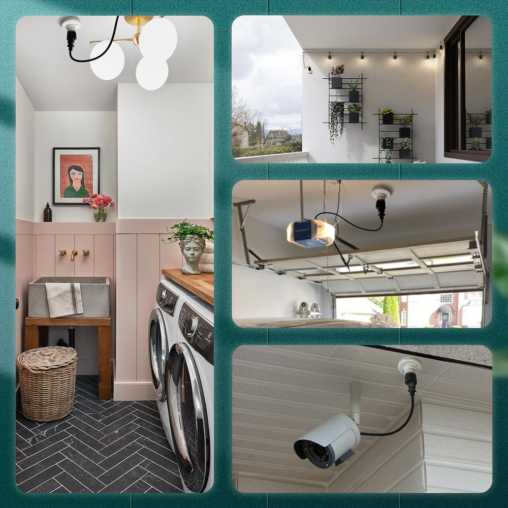 (2 Packs) 3 Prong Light Socket to Plug Adapter, E26 E27 Light Socket Outlet Adap