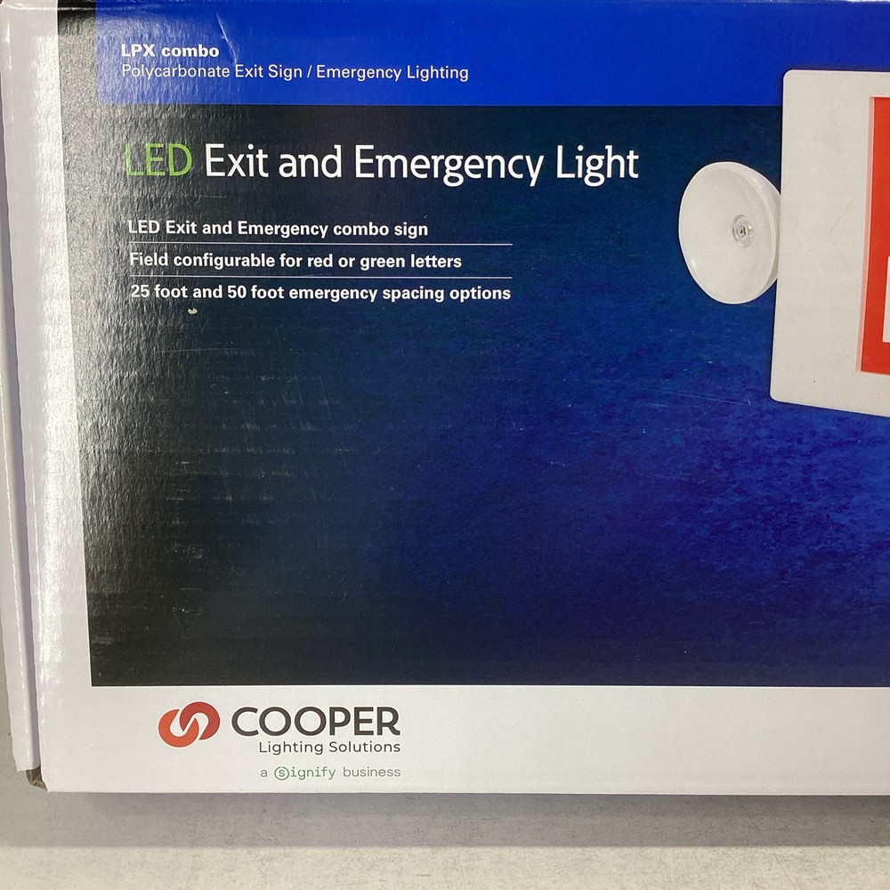 EmergencyLight Exit Sign Combo White Integrated LED Lighting 2 Head 120-277V