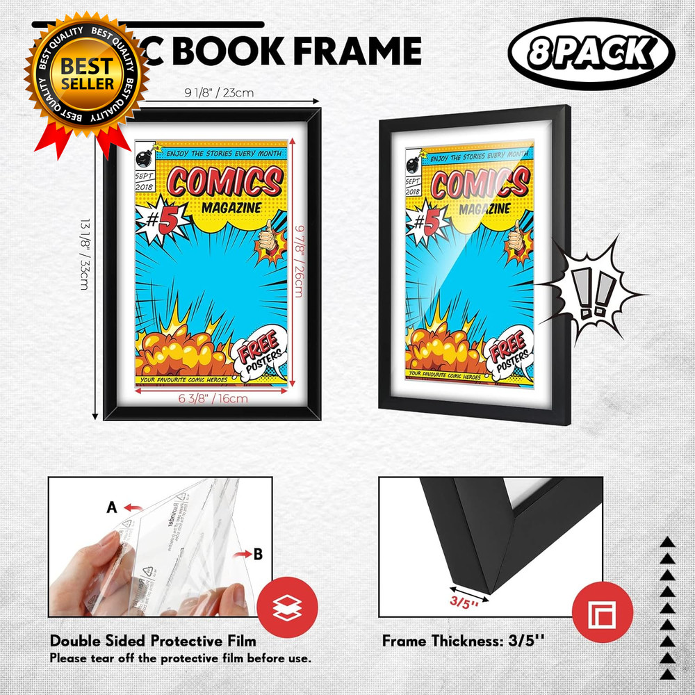 8 Pack Comic Book Frame UV Protection Comic Picture Magazine Frames Fits Current