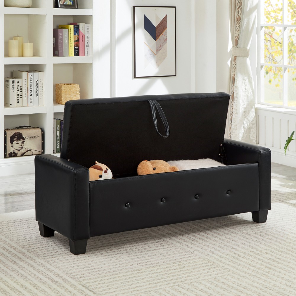 48-inch Storage Stool W Storage Function Faux Leather Quilted Upholstered Stool