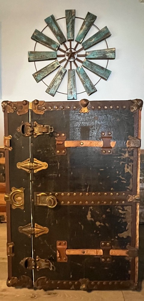 antique trunk/ wine and book shelf