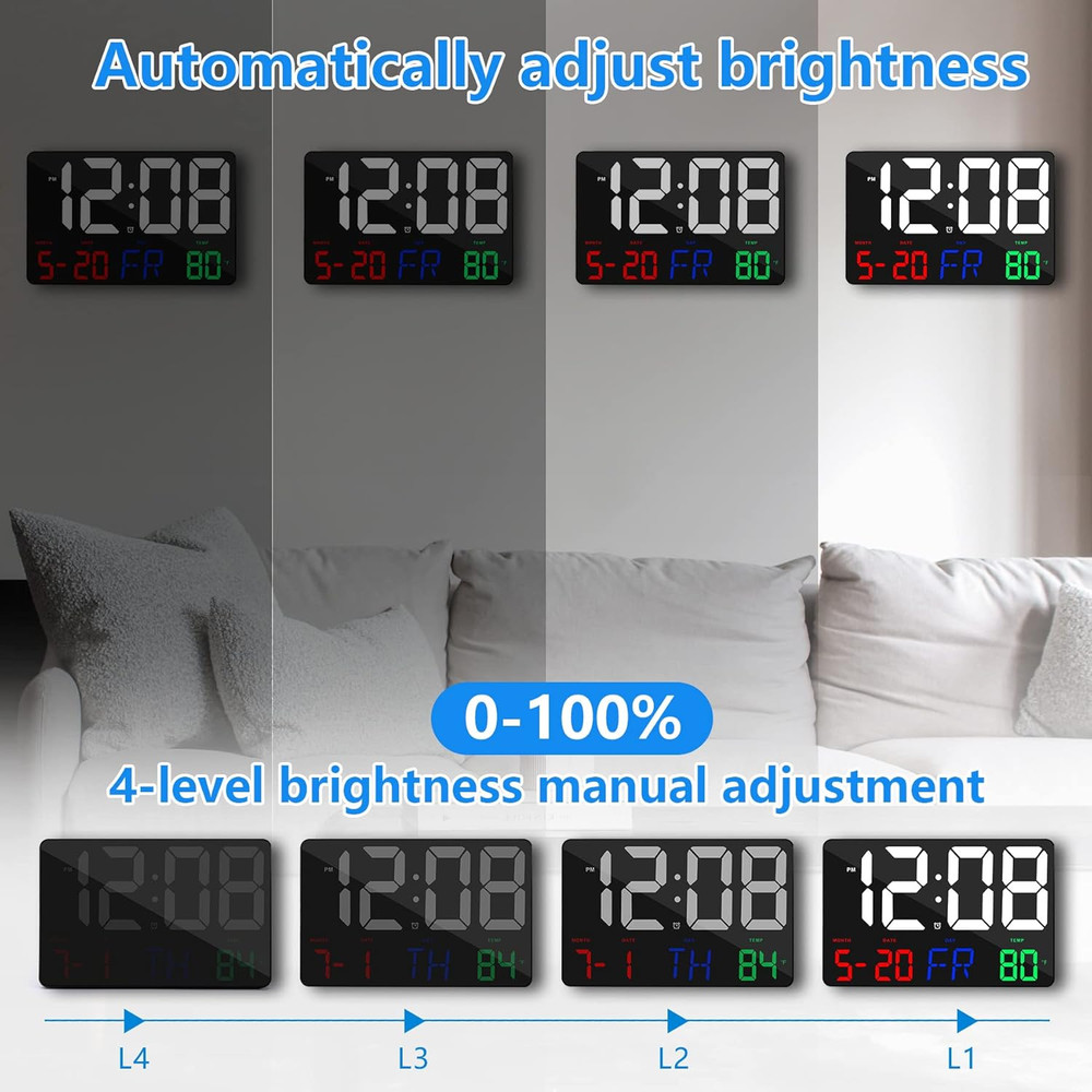 Digital Wall Clock,11.5" LED Digital Alarm Clock Large Display,With Remote Contr