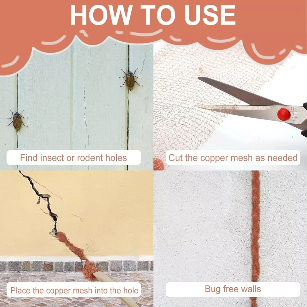 Copper Mesh Rodent Control, Rustproof Copper Mesh Roll with Scissors & Packing