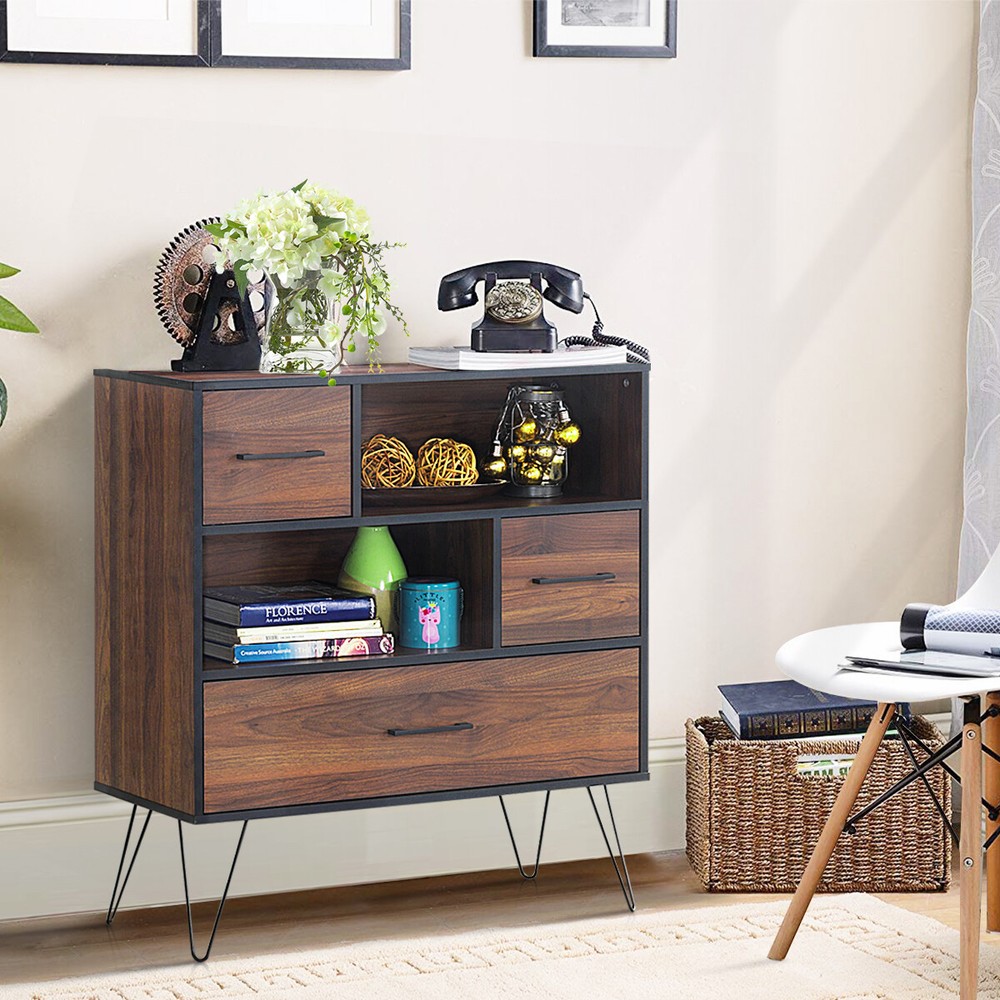 Sideboard Storage Cabinet Multipurpose Display Unit w/ Drawers Walnut Home