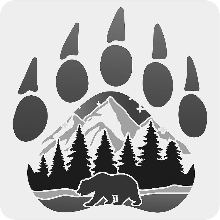 8"x8.5" Clear Plastic Stencil - Bear Paw (SA461)*****