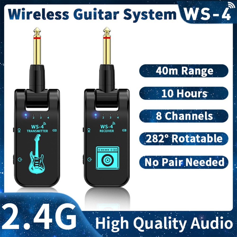 Upgrade Guitar Wireless Transmitter Receiver System 2.4Ghz 8Channel Rechargeable