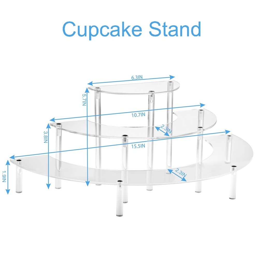 Acrylic Display Riser - 3 Tier Clear Cupcake Stand, Perfume Organizer, Half M...