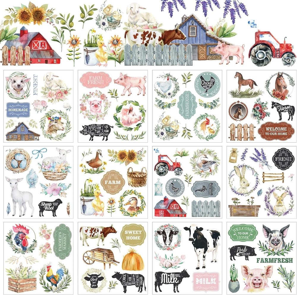 12 Sheets Rustic Rub-On Transfers - Multicolor Sticker Decals for Crafts