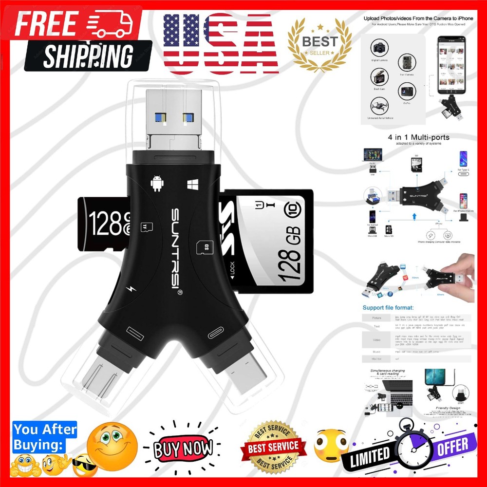 SD Card Reader for iPhone/ipad/Android/Mac/Computer/Camera,4 in1 Micro SD Car...