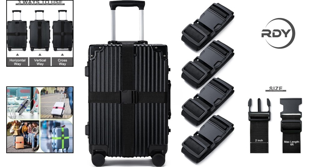 Durable Adjustable Luggage Straps Set - Bright Colors for Easy Identification