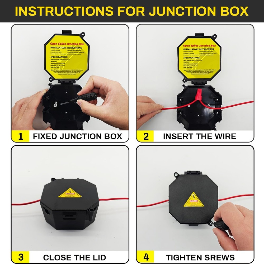 MIARALA Black Open Splice Junction Box (Single), Electrical Splice Box Wire J...