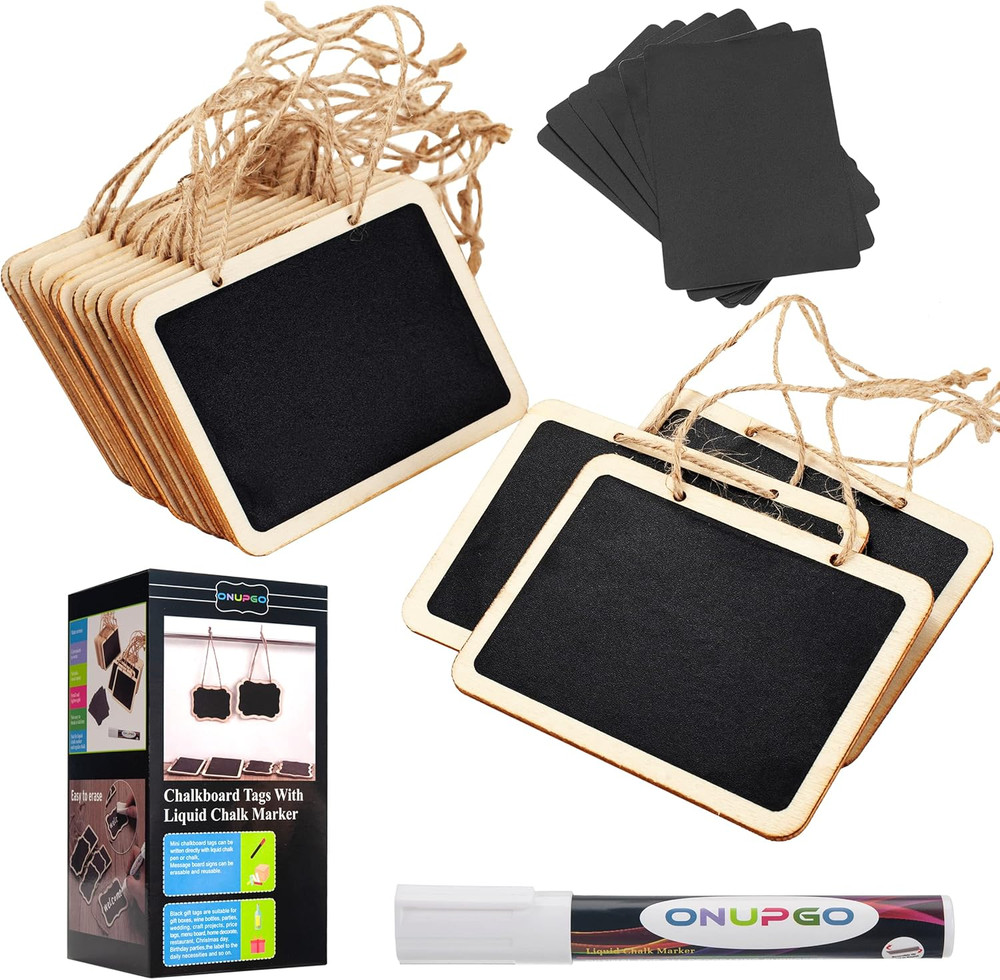 16 Pack Chalkboard Tags for Baskets with String, Mini Erasable Chalkboards wi...
