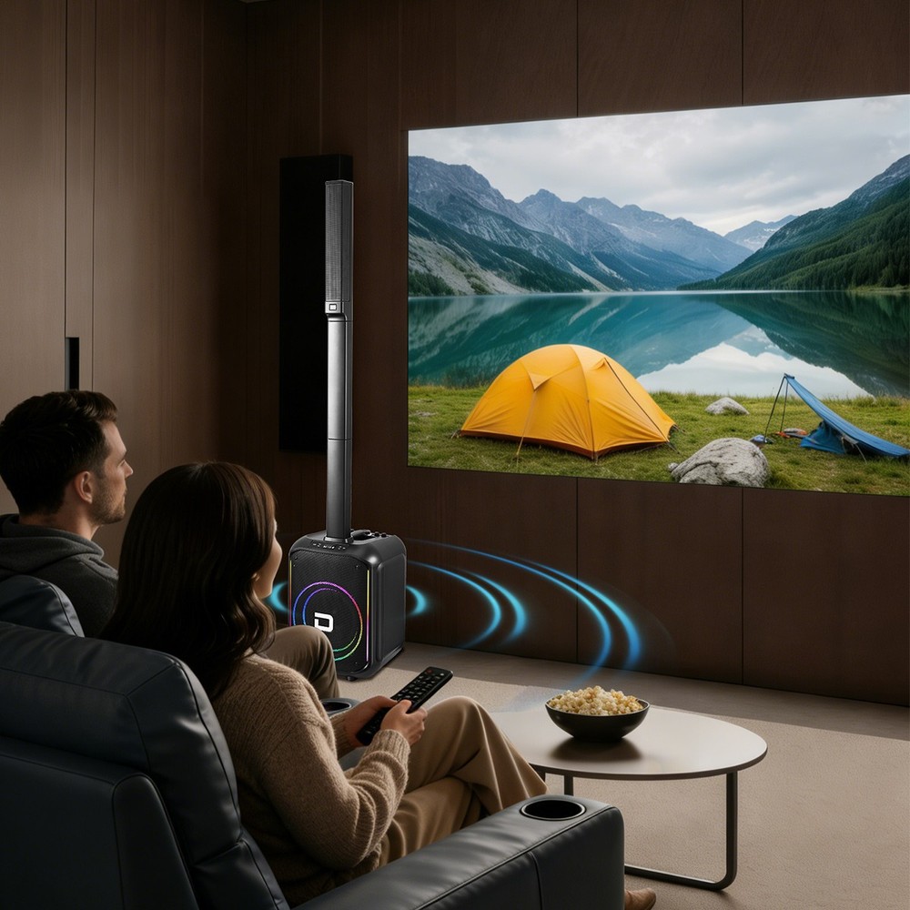 12"Portable Line Array Column PA System Sub Bass Bluetooth Mic Remote LED Lights