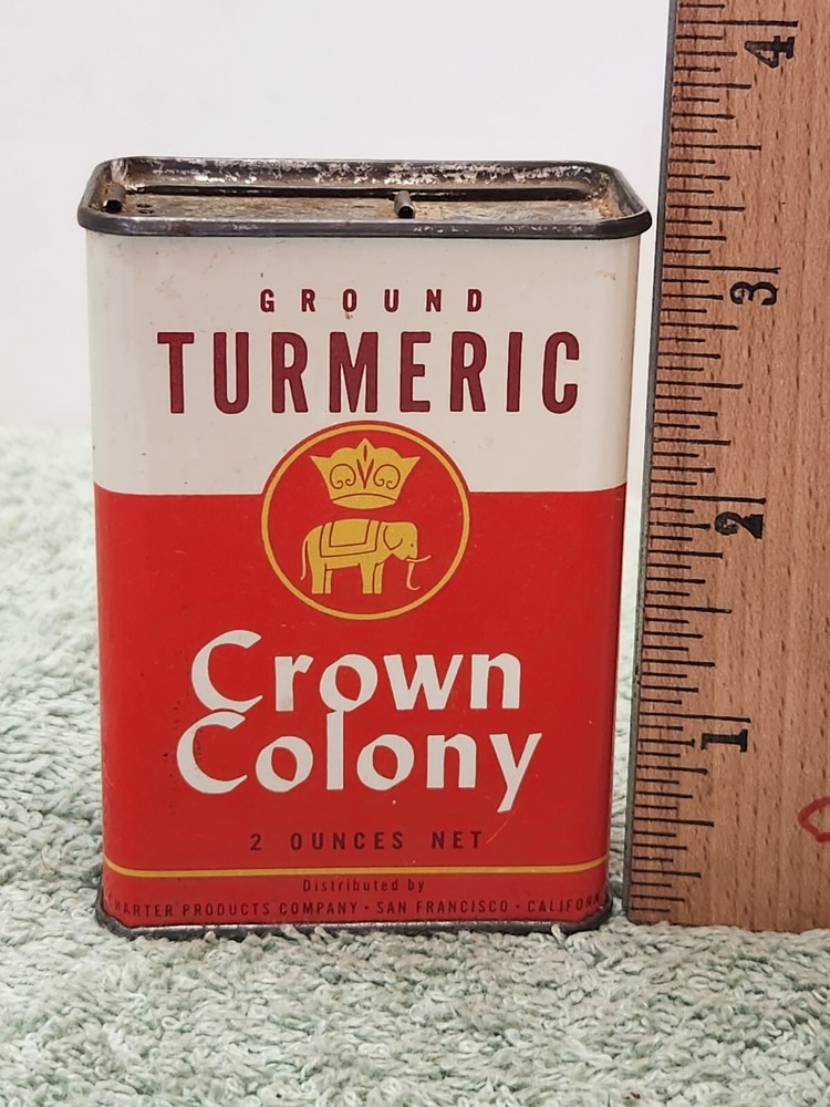 Crown Colony Ground Turmeric Spice Tin 2 Ounces, Vintage Nice