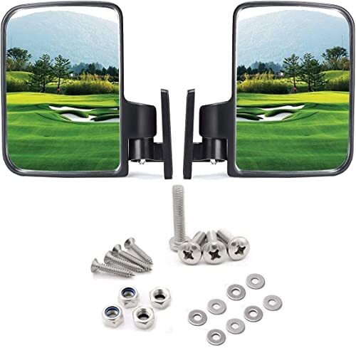 Universal Golf Cart Folding Side View Mirror 7 X 5 Real Glass Adjustable Angle