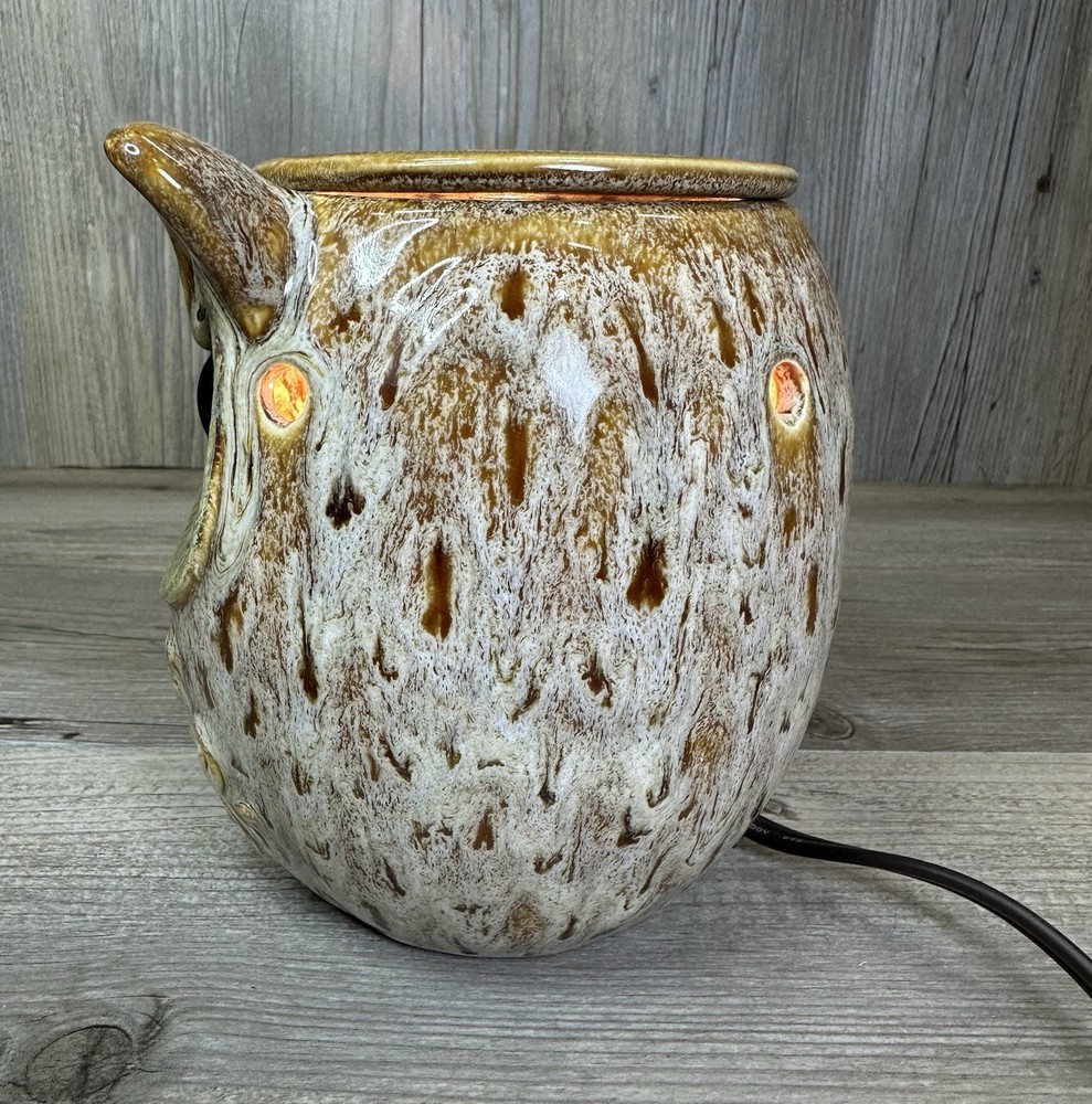 Owl Night Light Brown Ceramic Drip Glaze 6" Tall