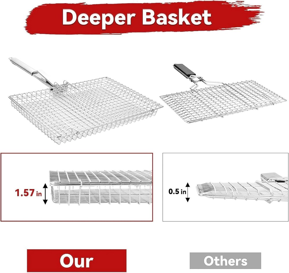 Extra Large Grill Basket w/ Detachable Handle