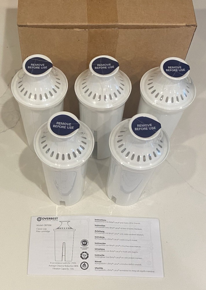 Overbest NSF Certified Pitcher Water Filter, Replacement for Brita® 5 Count