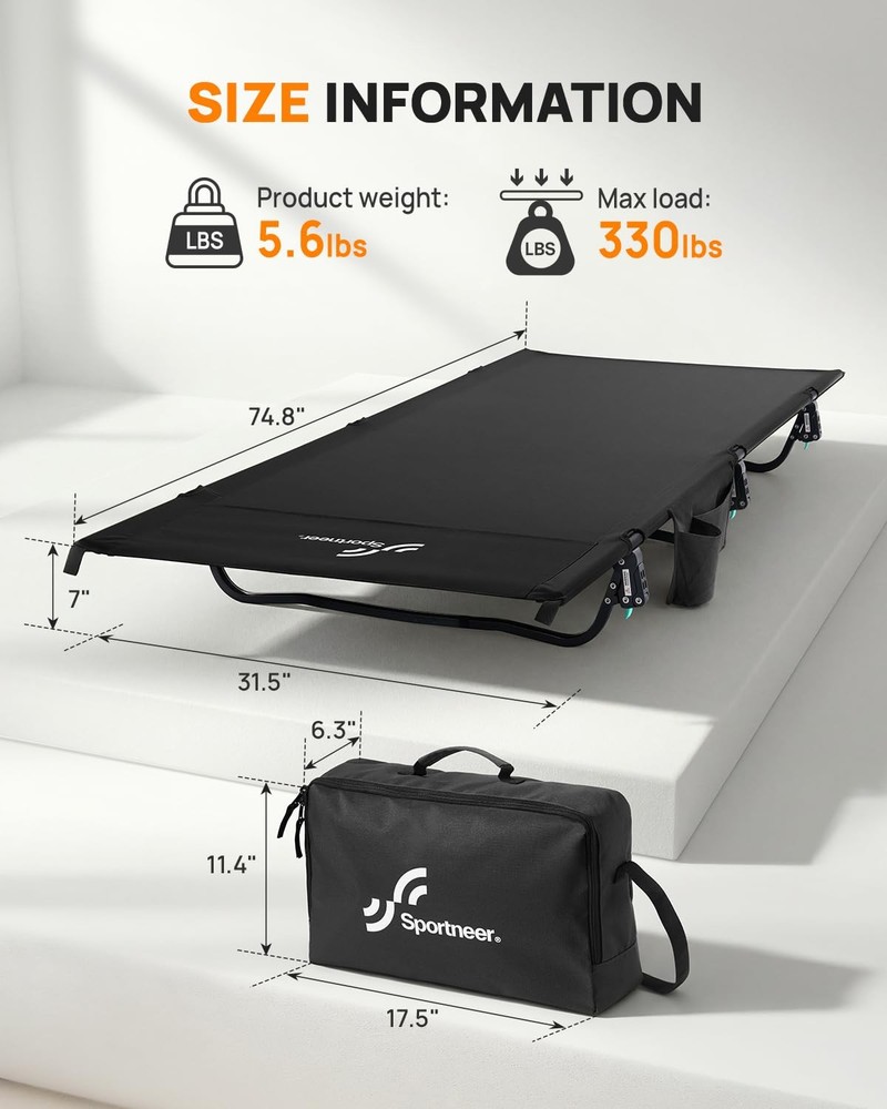 Camping Cot: 31.5’’ Extra Wide Compact Sleeping Cots with Side Pocket - Light...