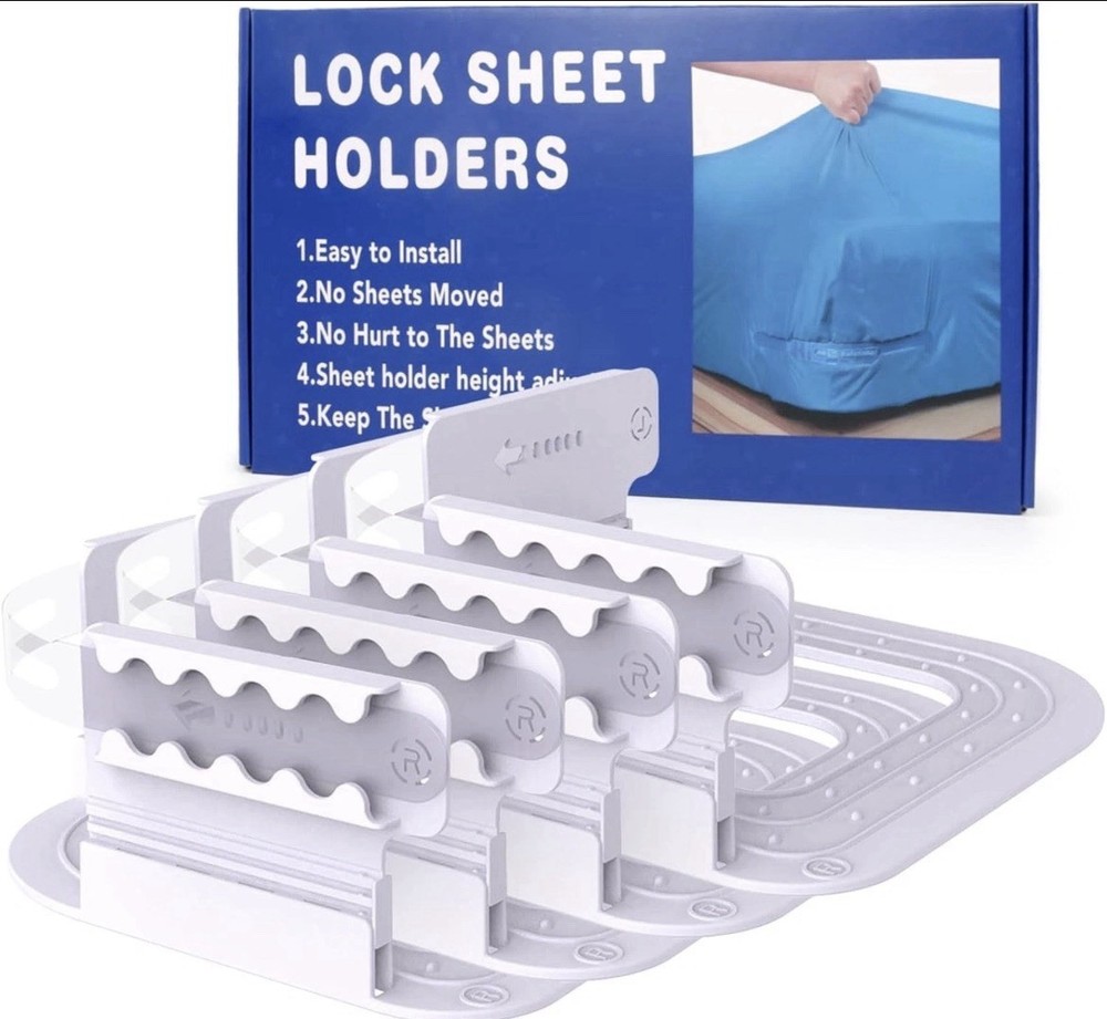 Adjustable Bed Sheet Holders with Lock, Upgraded Bed Sheet Straps Keep Firm