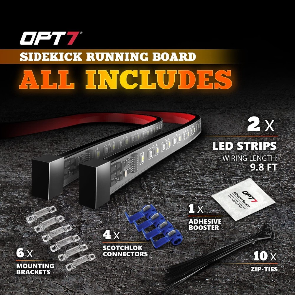 OPT7 Sidekick 78" Running Board Lights 2PCS LED Strips w/Sequential Amber Tur...