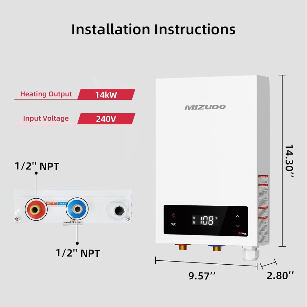 14000W 240V Tankless Water Heater LED Display Instant Hot Electric Boiler Indoor