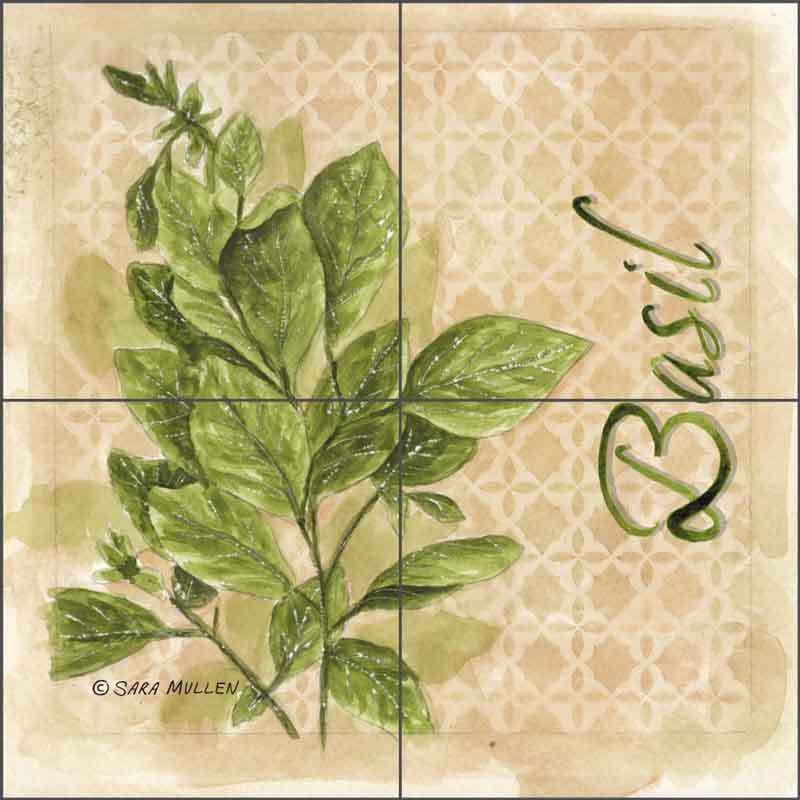 Ceramic Kitchen Tile Backsplash Herbs Basil by Sara Mullen SM086