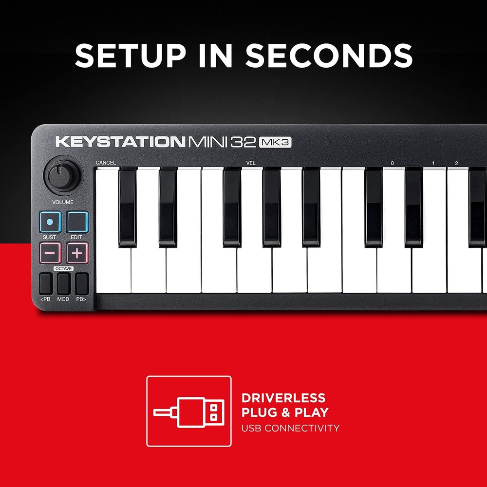 M-Audio Keystation Mini 32 MK3 - USB MIDI Keyboard Controller with 32 Velocit...