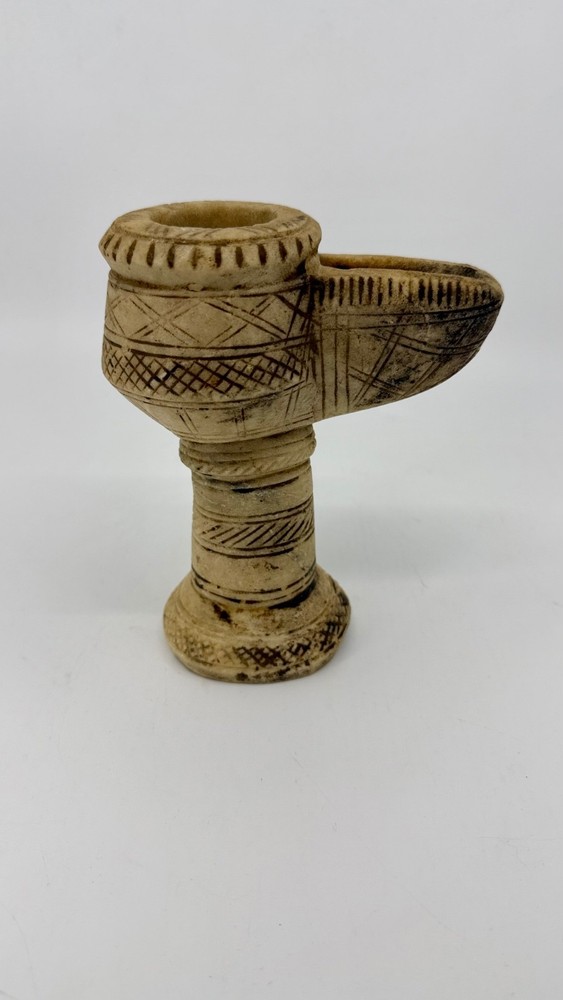Ancient, authentic, Islamic Carved Alabaster Oil Lamp