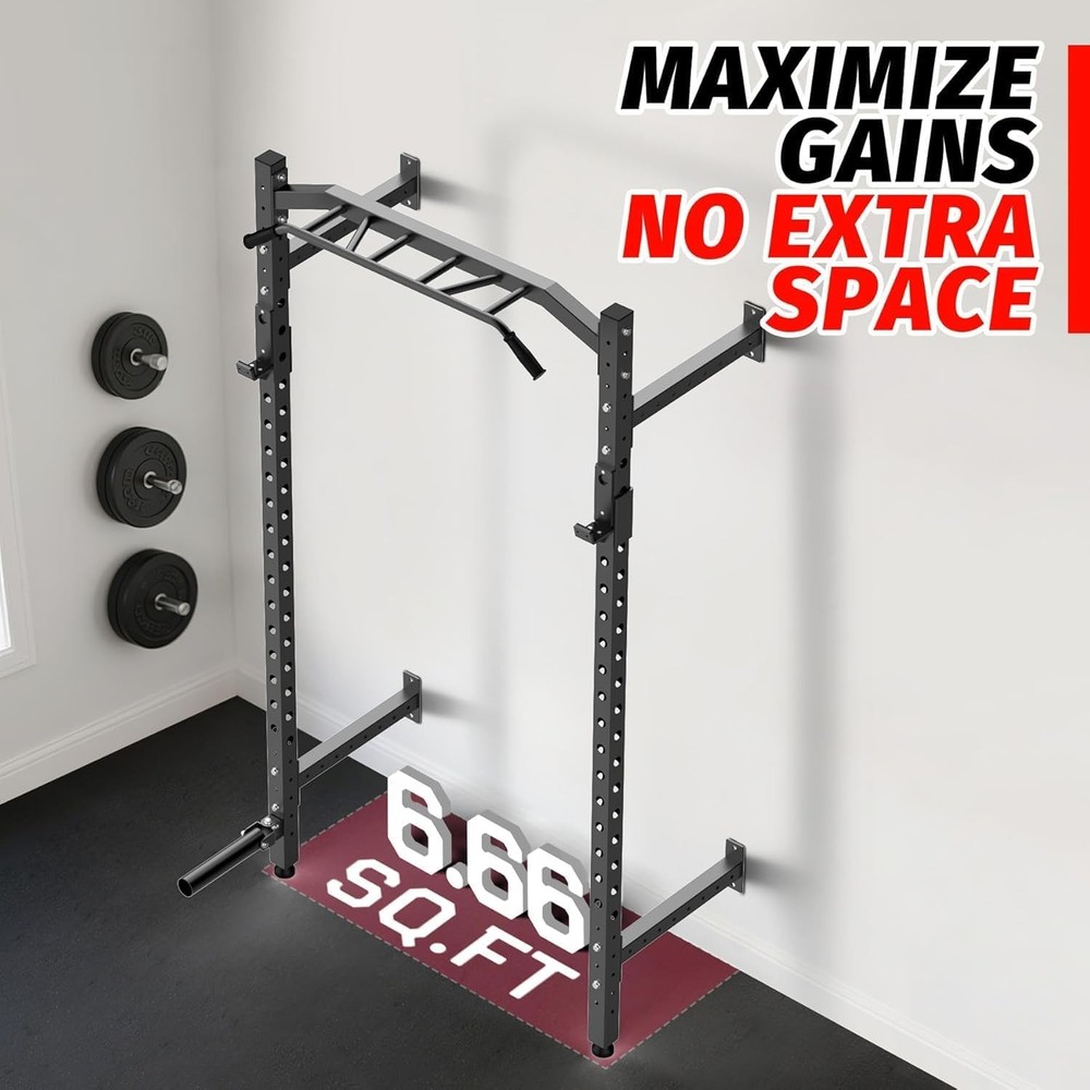 Wall Mounted Strength Rack for Home,Multi-Grip Pull Up Bar w Landmine Attachment