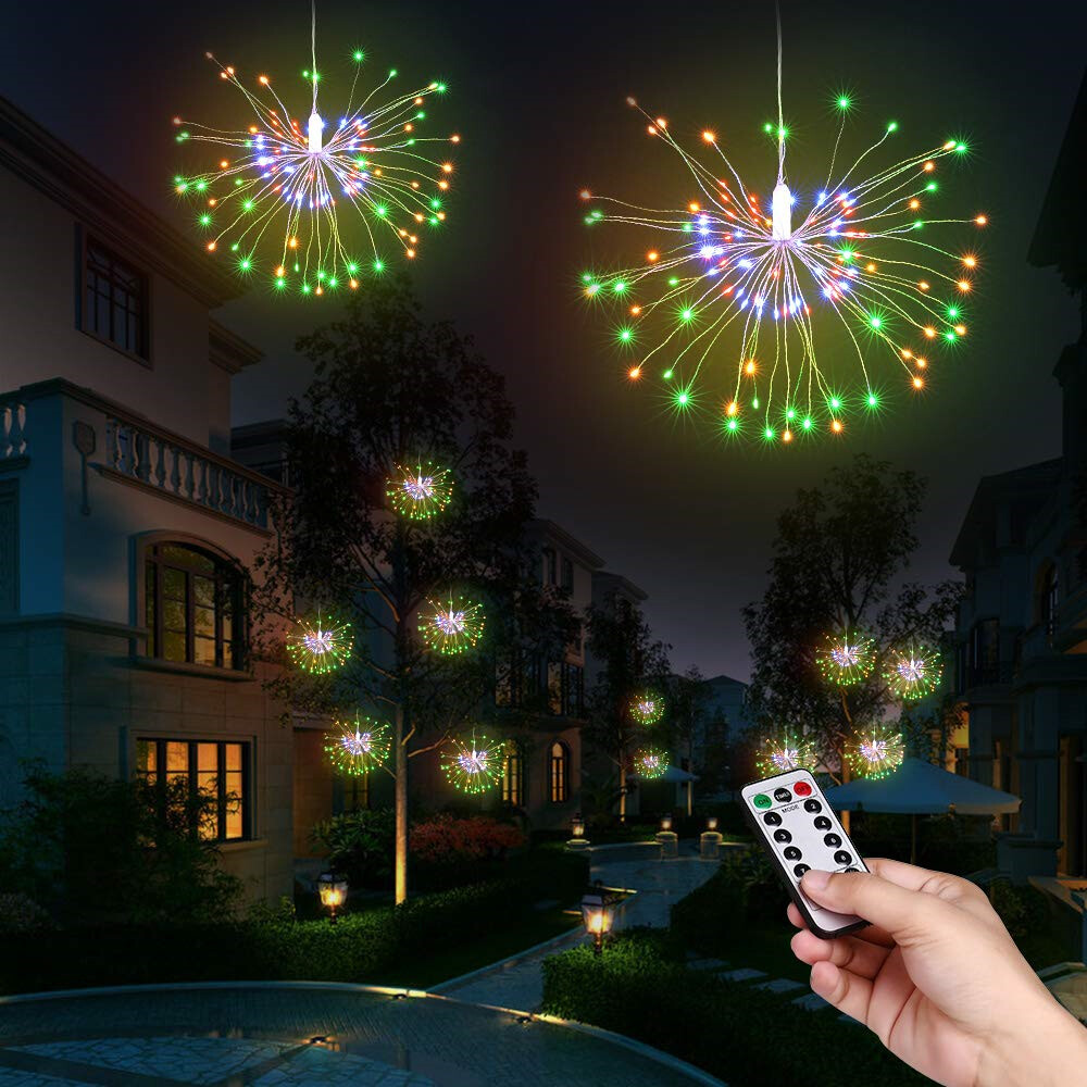 Hanging Firework LED Fairy String Light 8Modes Remote Christmas Party Xmas Decor