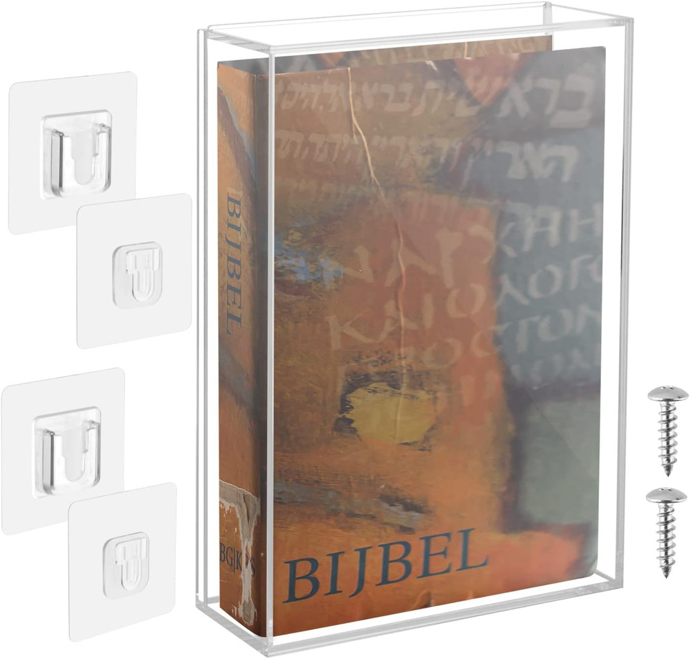 Clear Display Case for Bible, Acrylic Wall Mount Vertical & Horizontal Displa...