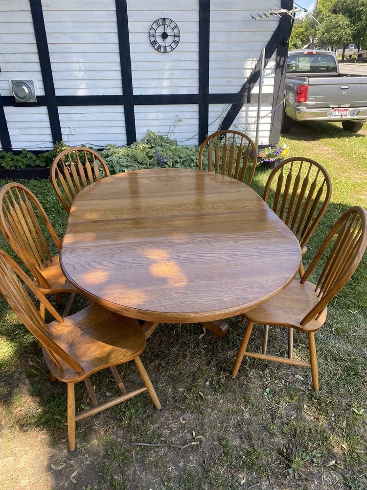 Dining Room Table Set 6 Chairs 2 Leafs